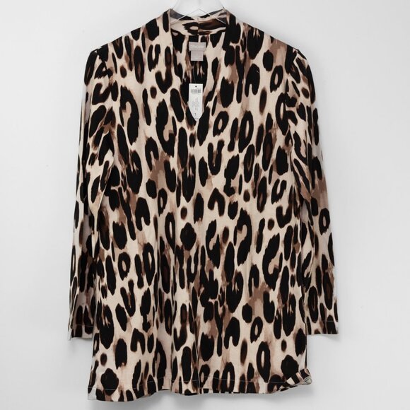 Chico's Polished Animal Print Tunic Top Long Sleeve Knit Shirt Size 1 Medium New - Picture 2 of 7
